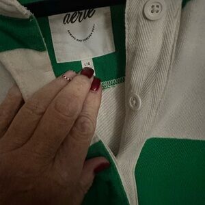 Aerie Striped Green and White Henley